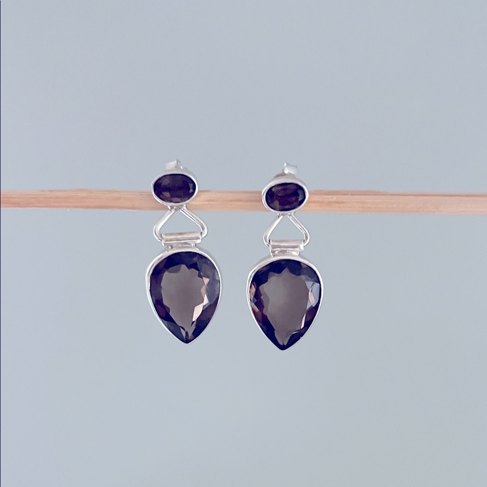 Sterling Silver and Smoky Quartz Teardrop Earrings